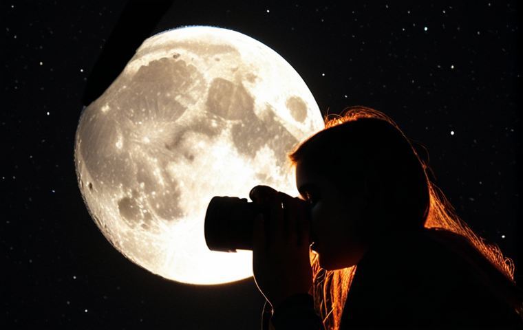 A close-up shot of a person, likely an Indian individual, experiencing profound wonder and joy while gazing through a small, user-friendly telescope or binoculars at night. The ethereal glow of the Moon with visible craters, or the subtle rings of Saturn, is hinted at in the background or reflected in their eyes, symbolizing their first incredible discovery. The setting is a serene, dark night sky, emphasizing the personal and magical journey of amateur astronomy. Soft, ambient light illuminates their face, capturing the awe of seeing the cosmos firsthand.