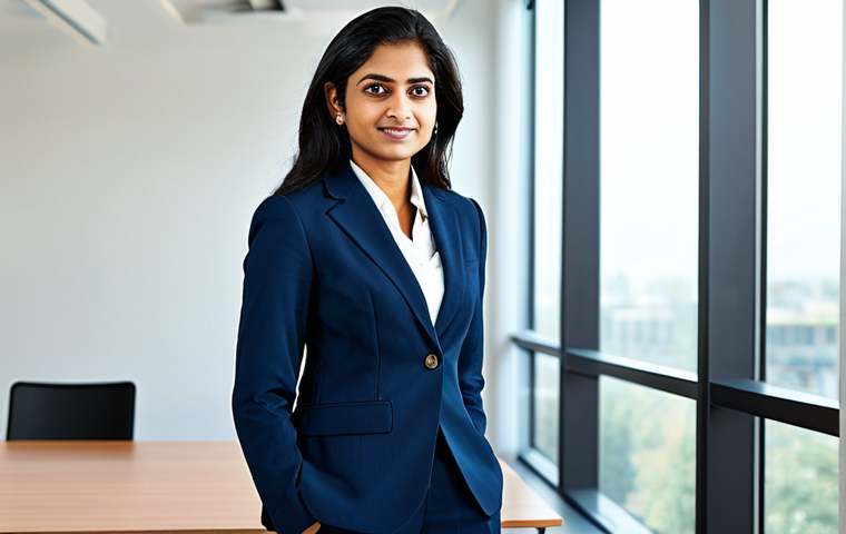 Confident Businesswoman**

"A professional Indian businesswoman in a modest business suit, standing confidently in a modern office. Bright, natural lighting. Fully clothed, appropriate attire, safe for work, perfect anatomy, natural proportions, professional portrait, high quality, family-friendly."

**