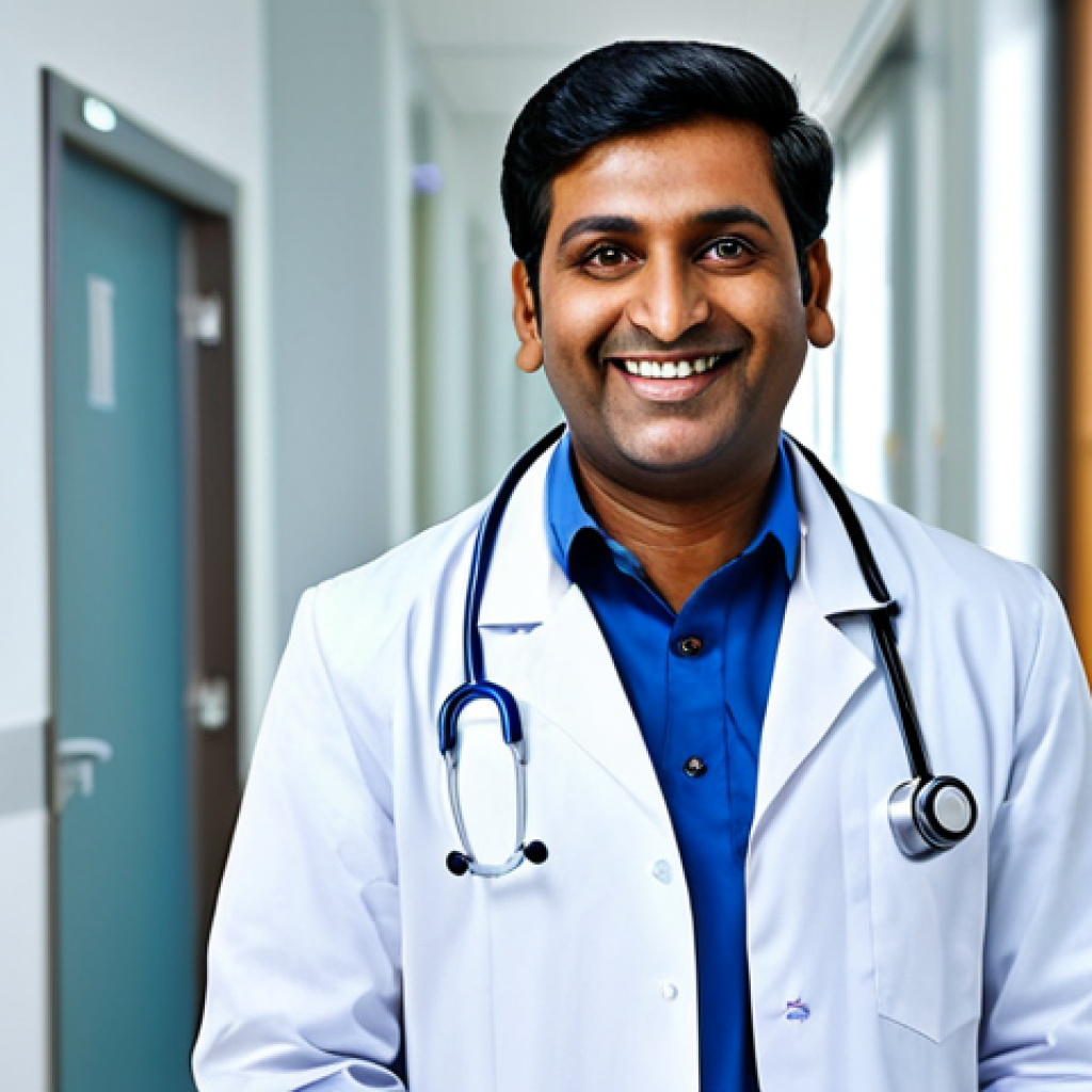 별자리와 자아 발견 - **Prompt:** "A professional Indian doctor wearing a modest lab coat, smiling warmly in a modern hosp...