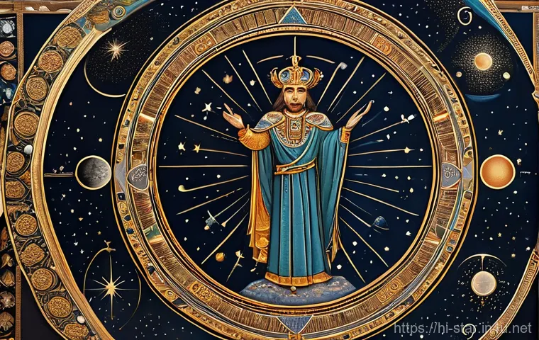 별자리별 역사적 사건 - **Ancient Celestial Knowledge**
    "A serene scene depicting ancient scholars or priests in a metic...