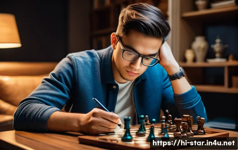 별자리와 게임 취향 - A detailed scene of a strategic gamer embodying Capricorn traits: a focused young adult wearing casu...