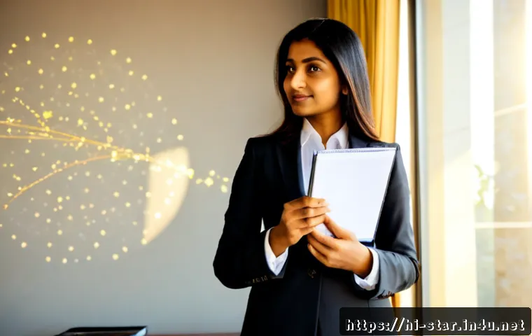 Home 17 별자리와 성공적인 라이프 스타일 - Photorealistic Indian woman entrepreneur in her early 30s standing confidently beside a sunlit offic...